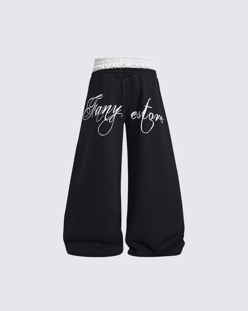 KIIKIO Retro Letter Print Wide Leg Pants