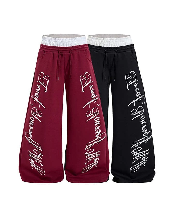 KIIKIO Retro Letter Print Wide Leg Pants