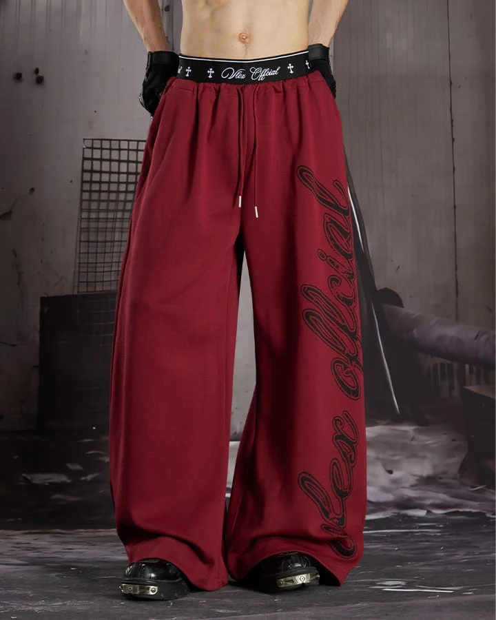 KIIKIO Retro Letter Print Wide Leg Sweatpants