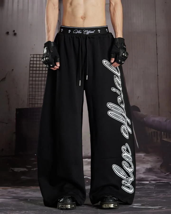 KIIKIO Retro Letter Print Wide Leg Sweatpants