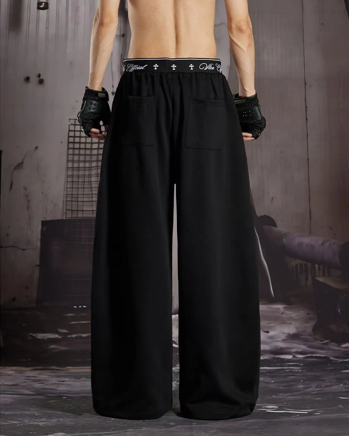 KIIKIO Retro Letter Print Wide Leg Sweatpants