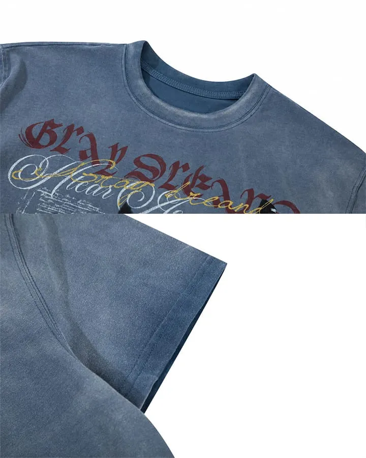 KIIKIO Vintage Washed Cat Graphic Streetwear T-Shirt