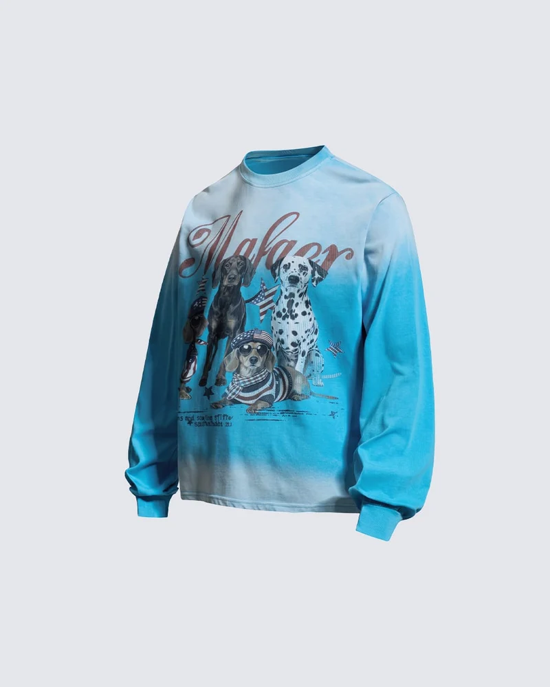 KIIKIO Vintage Washed Dog Graphic Long-Sleeve T-Shirt
