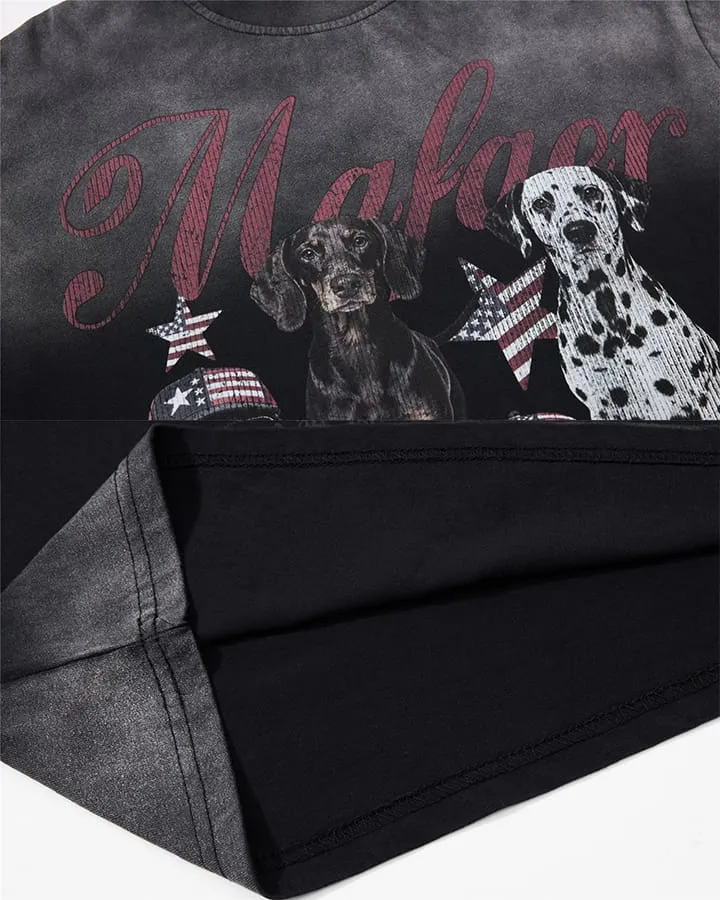 KIIKIO Vintage Washed Dog Graphic Long-Sleeve T-Shirt