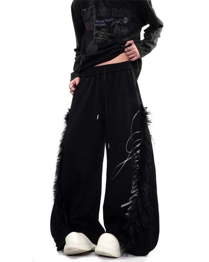 KIIKIO Gothic Fringe Embroidered Wide Leg Pants