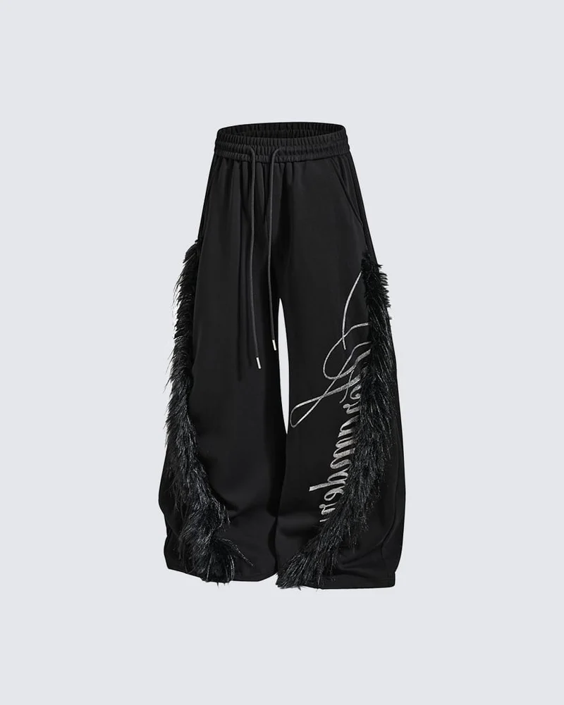 KIIKIO Gothic Fringe Embroidered Wide Leg Pants
