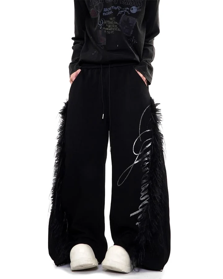 KIIKIO Gothic Fringe Embroidered Wide Leg Pants