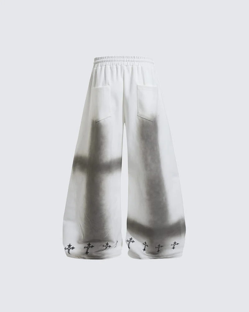 KIIKIO Gothic Washed Cross Graphic Wide-Leg Pants