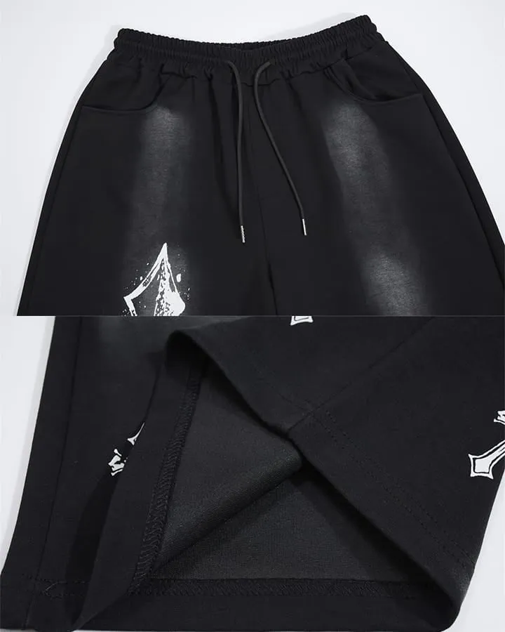 KIIKIO Gothic Washed Cross Graphic Wide-Leg Pants