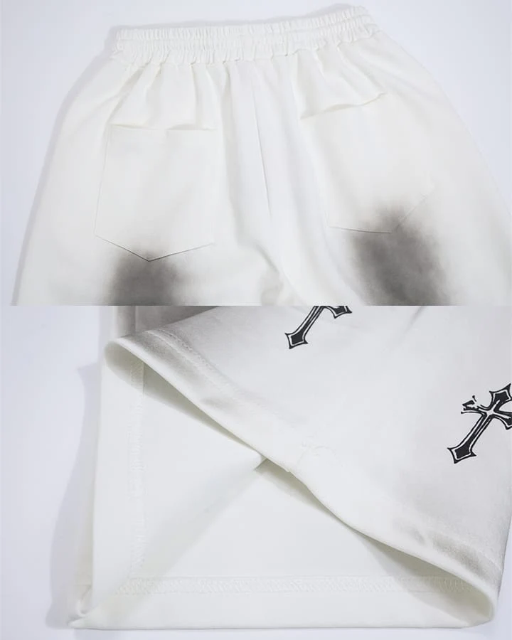KIIKIO Gothic Washed Cross Graphic Wide-Leg Pants