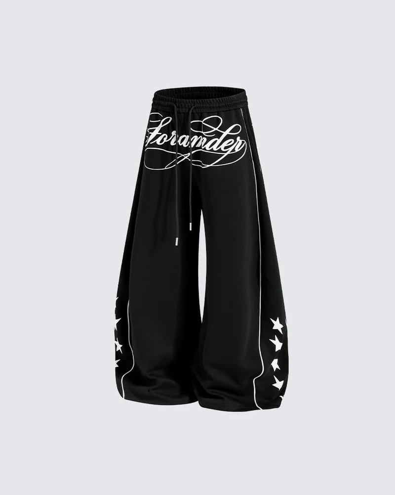 KIIKIO Streetwear Graphic Star Wide Leg Pants