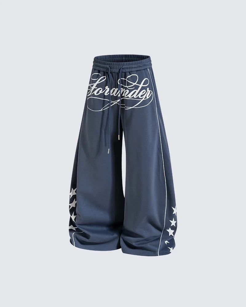 KIIKIO Streetwear Graphic Star Wide Leg Pants