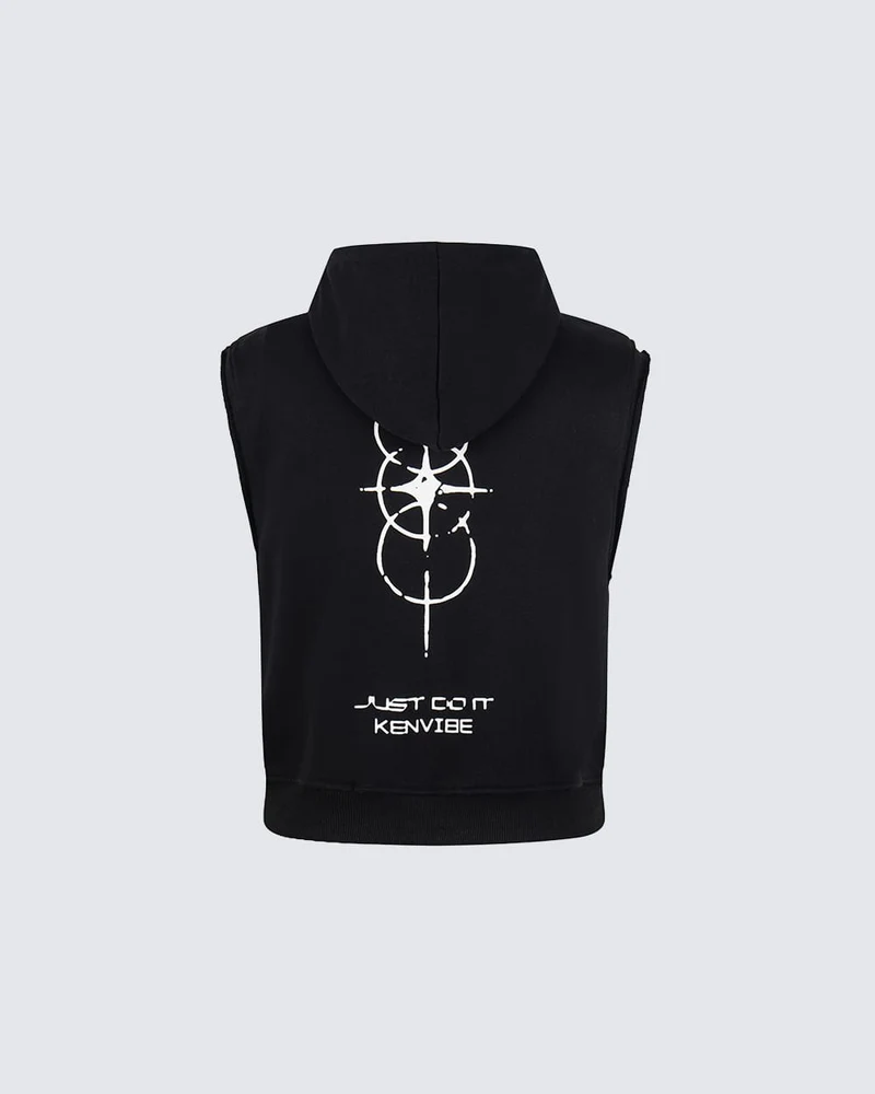 KIIKIO Vintage Washed Embroidered Sleeveless Zip Hoodie