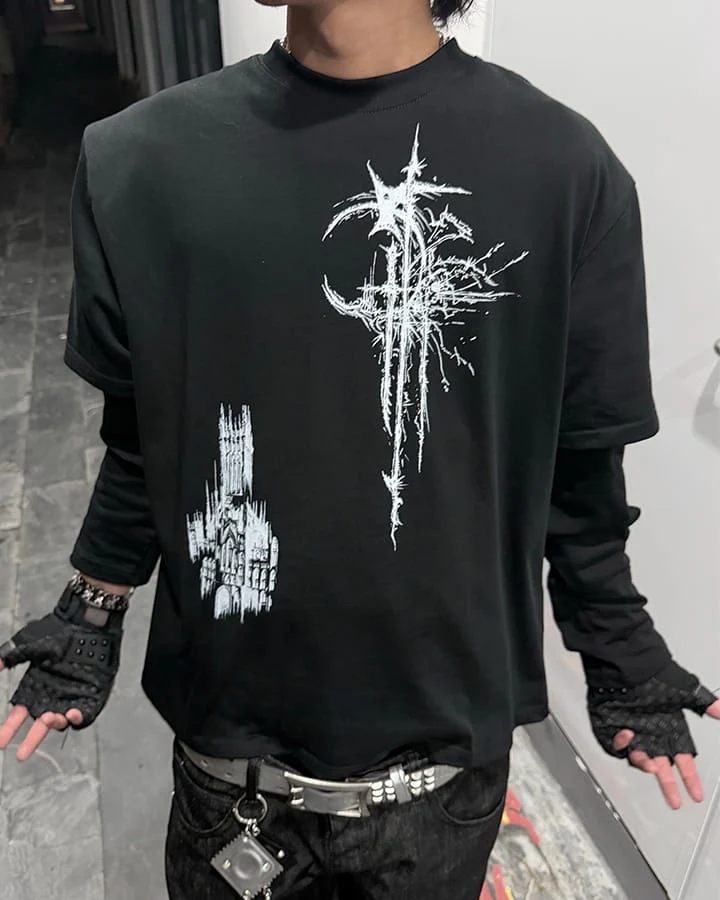 KIIKIO Gothic Layered Graphic Long Sleeve T-Shirt