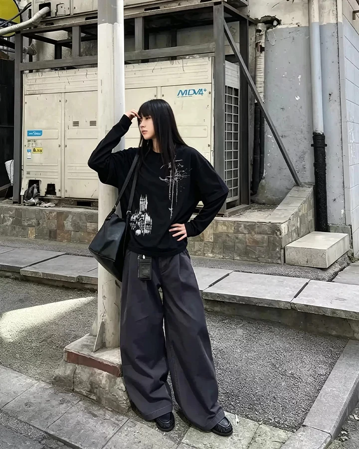 KIIKIO Gothic Layered Graphic Long Sleeve T-Shirt