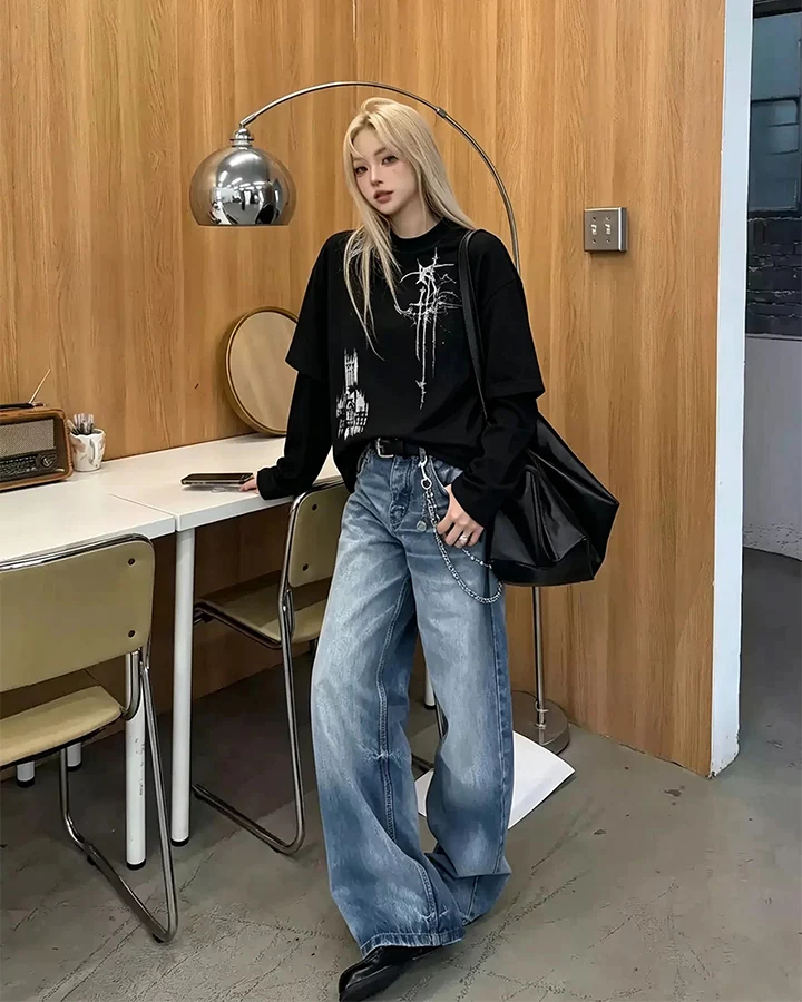 KIIKIO Gothic Layered Graphic Long Sleeve T-Shirt