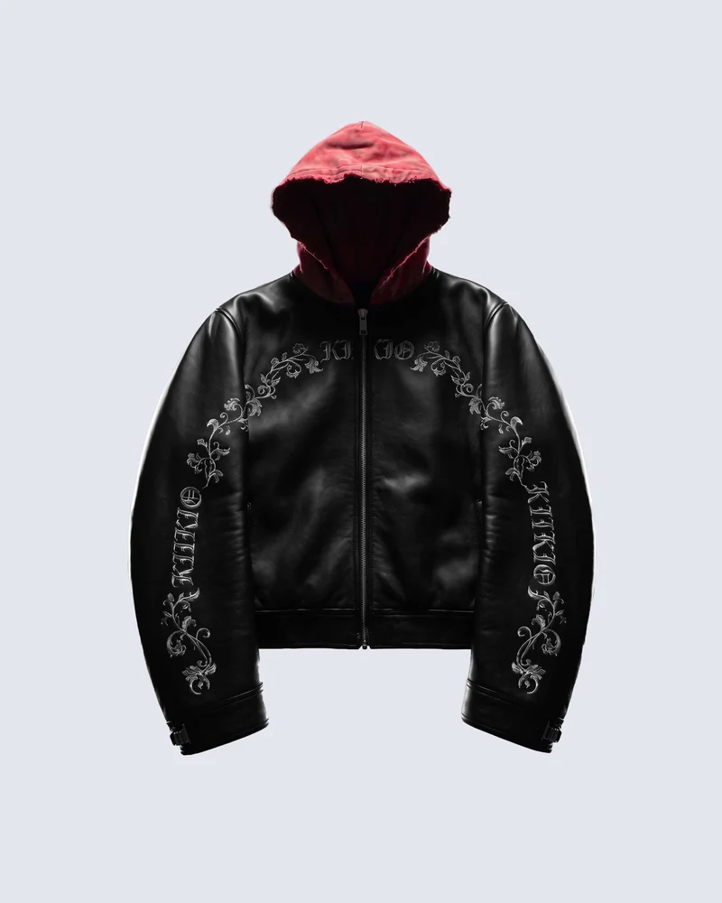 KIIKIO RED RUST Series | Vintage Leather Hooded Bomber Jacket