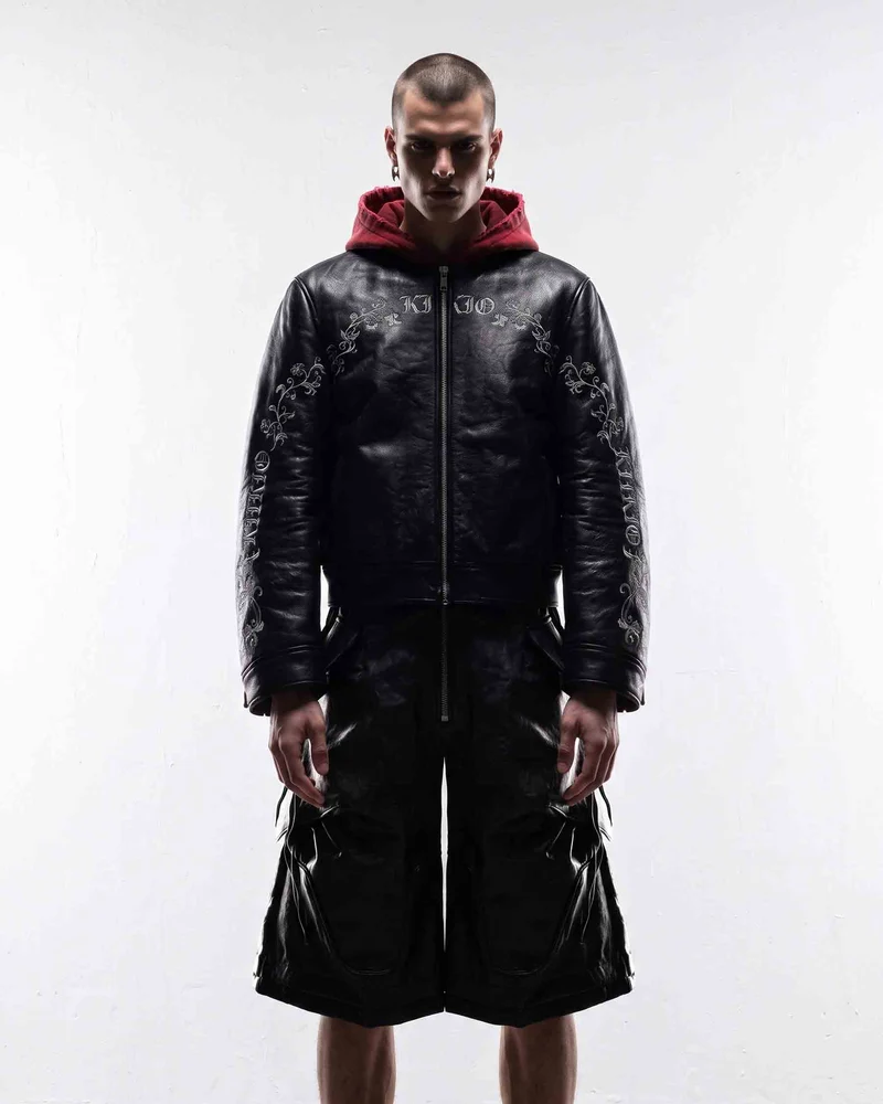 KIIKIO RED RUST Series | Vintage Leather Hooded Bomber Jacket