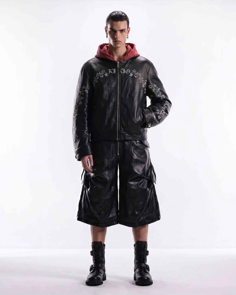 KIIKIO RED RUST Series | Vintage Leather Hooded Bomber Jacket