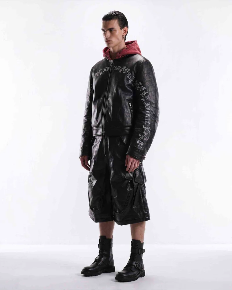 KIIKIO RED RUST Series | Vintage Leather Hooded Bomber Jacket