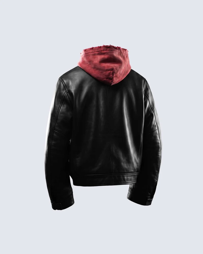 KIIKIO RED RUST Series | Vintage Leather Hooded Bomber Jacket