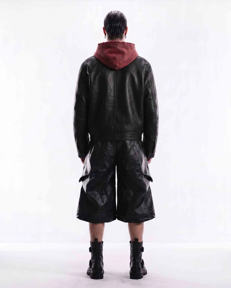 KIIKIO RED RUST Series | Vintage Leather Hooded Bomber Jacket