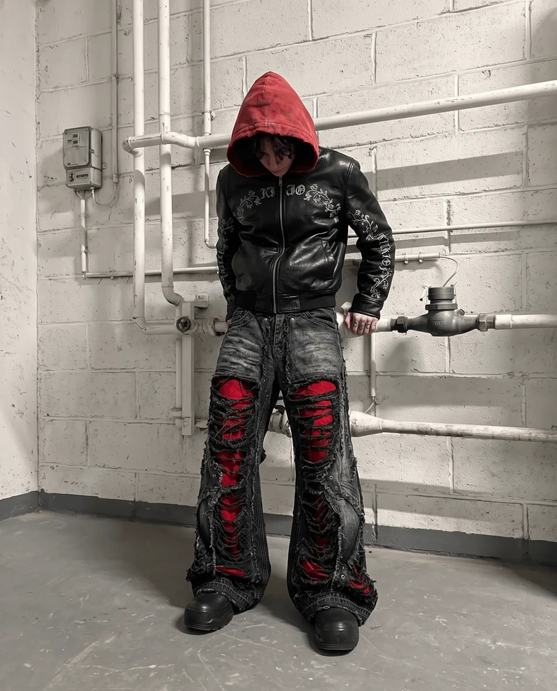 KIIKIO RED RUST Series | Vintage Leather Hooded Bomber Jacket
