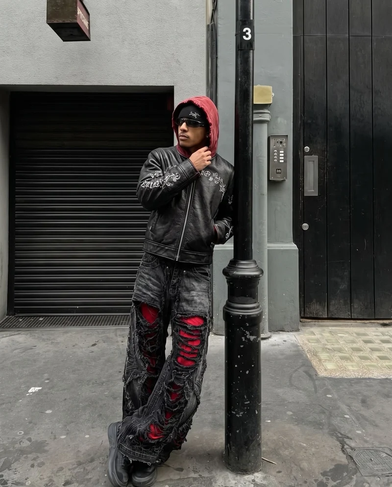 KIIKIO RED RUST Series | Vintage Leather Hooded Bomber Jacket