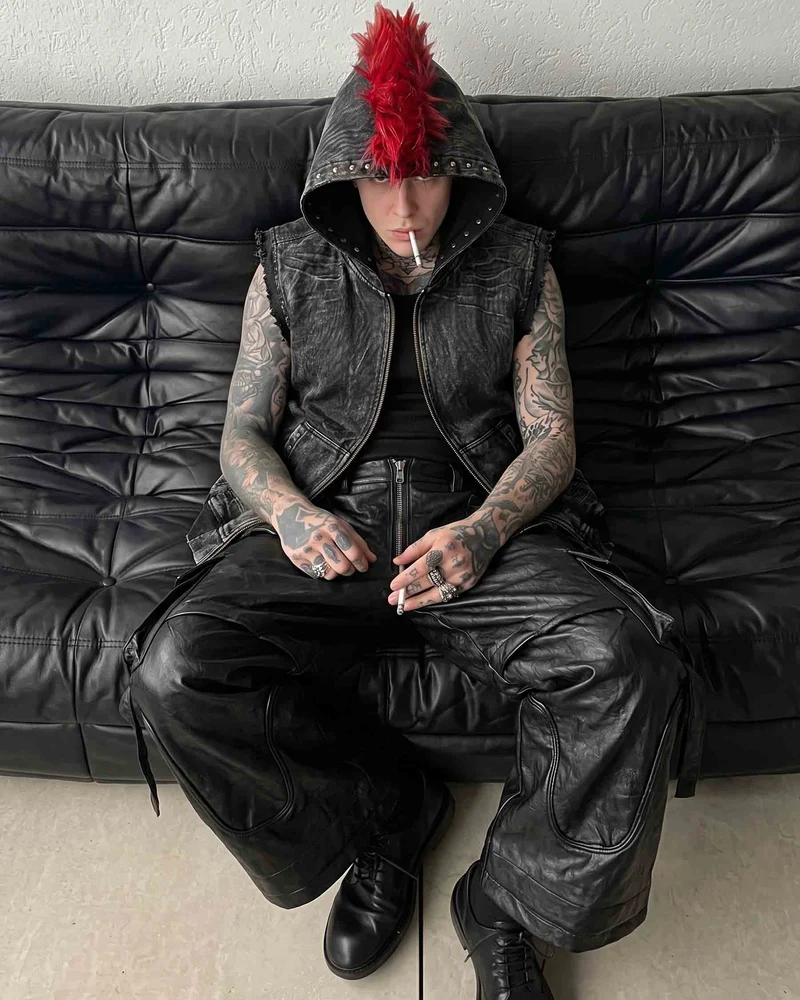 KIIKIO RED RUST Series | Distressed Denim Hooded Vest