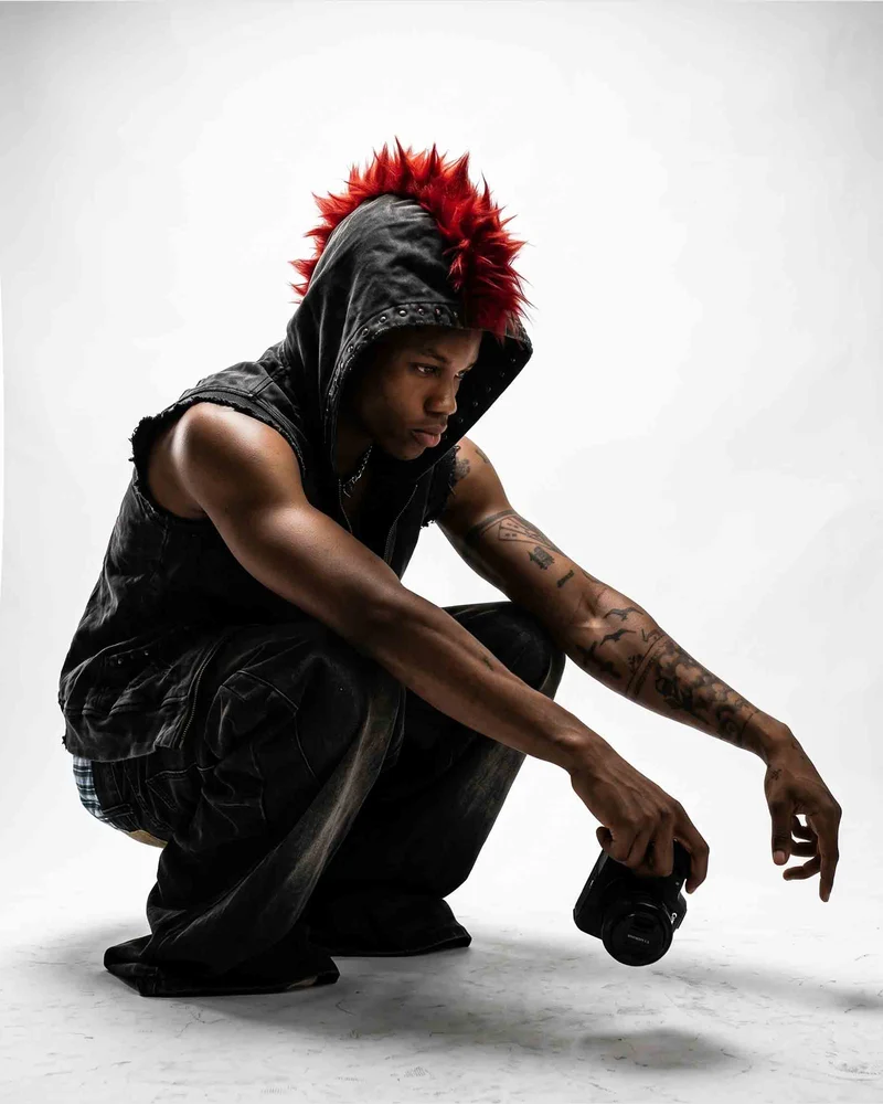 KIIKIO RED RUST Series | Distressed Denim Hooded Vest