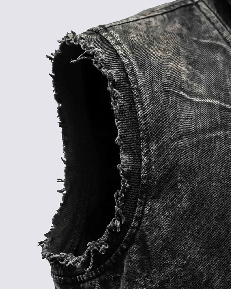 KIIKIO RED RUST Series | Distressed Denim Hooded Vest