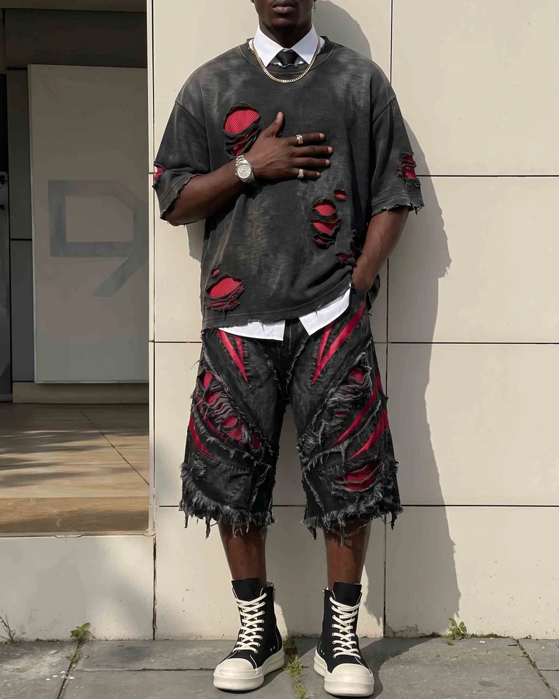 KIIKIO RED RUST Series | Distressed Denim Shorts