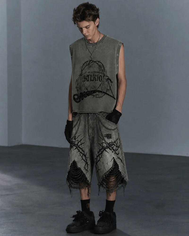 KIIKIO Gothic Distressed Shorts