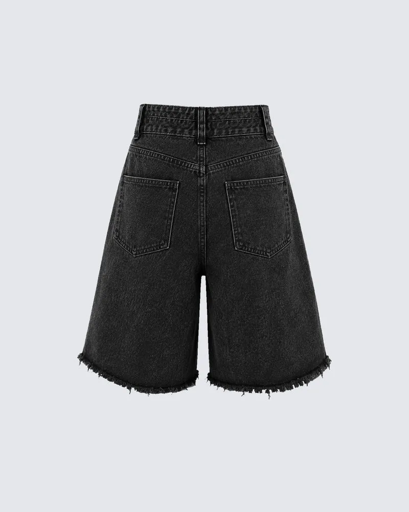 KIIKIO Distressed Cross Graphic Denim Shorts