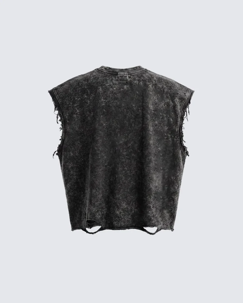 KIIKIO Distressed Gothic Cross Graphic Vest
