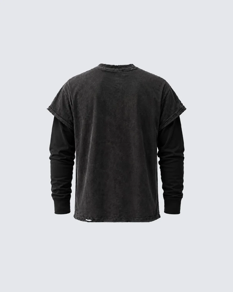 KIIKIO Distressed Angel Cross Graphic Layered T-Shirt