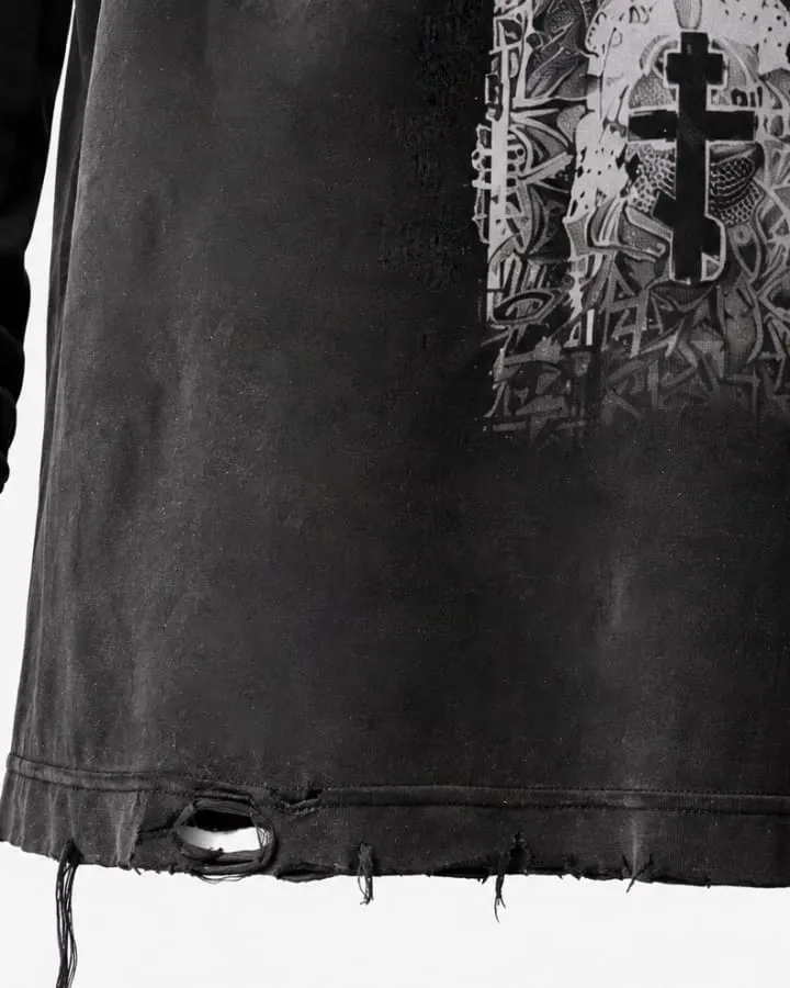 KIIKIO Distressed Angel Cross Graphic Layered T-Shirt