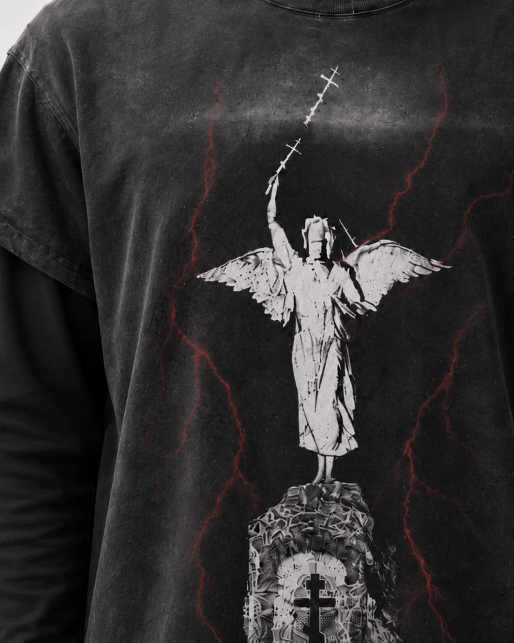 KIIKIO Distressed Angel Cross Graphic Layered T-Shirt