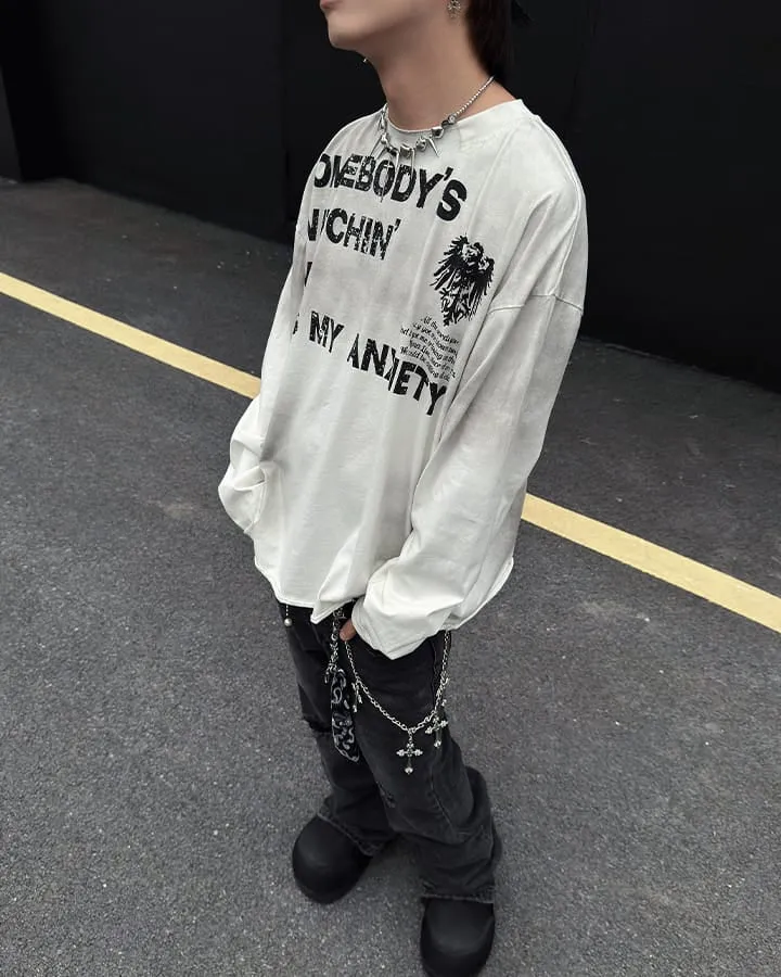 KIIKIO Grunge Washed Printed Long Sleeve T-Shirt