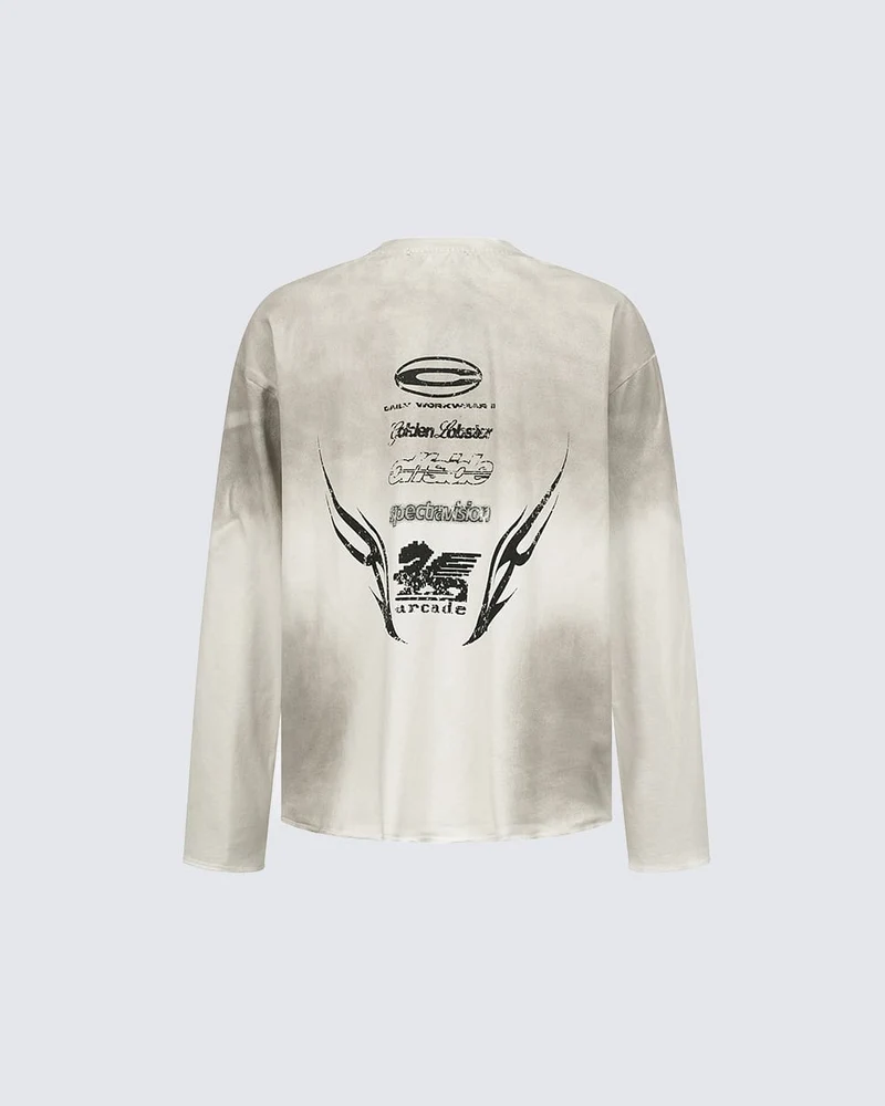 KIIKIO Grunge Washed Printed Long Sleeve T-Shirt