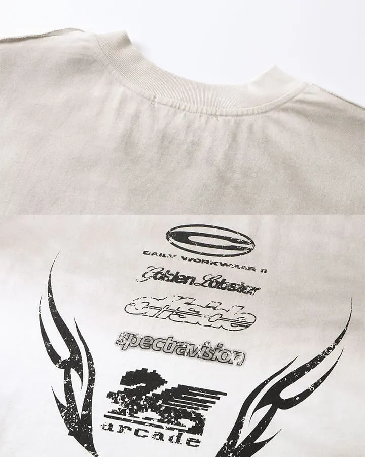 KIIKIO Grunge Washed Printed Long Sleeve T-Shirt