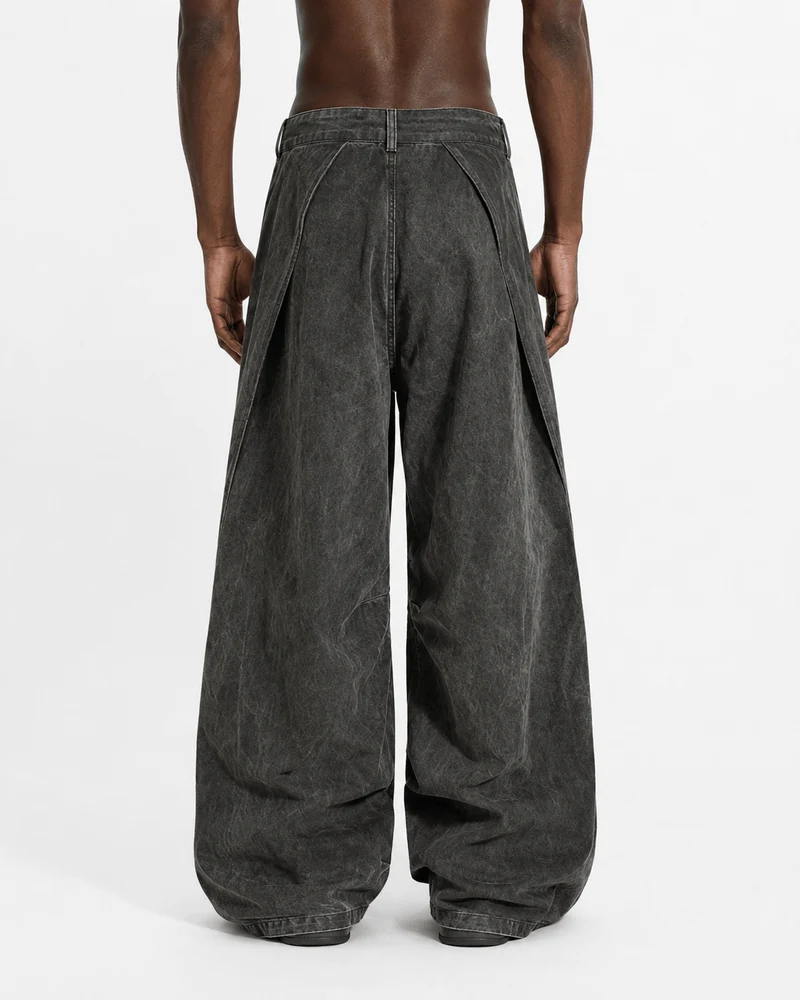 KIIKIO Retro Washed Curved Panel Wide-Leg Jeans