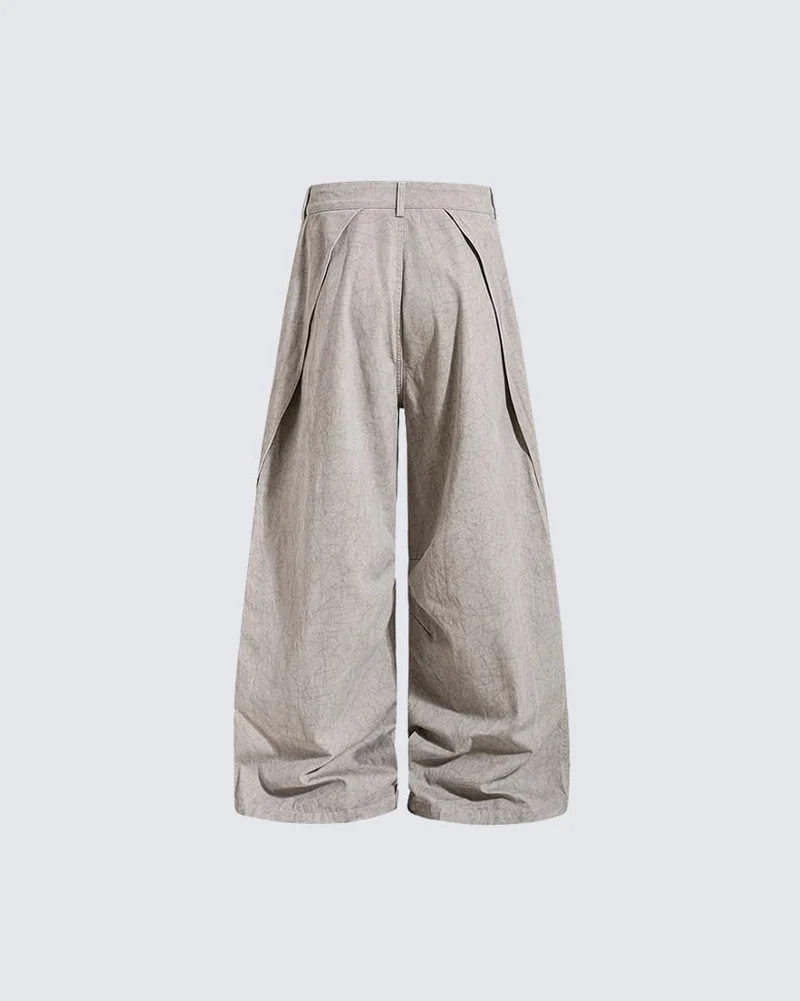 KIIKIO Retro Washed Curved Panel Wide-Leg Jeans
