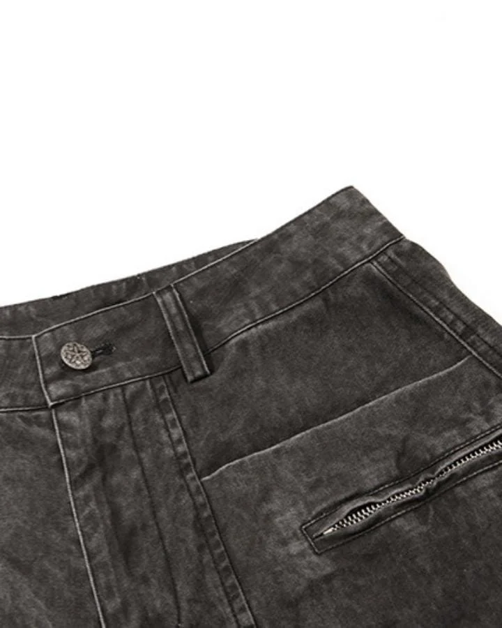 KIIKIO Retro Washed Curved Panel Wide-Leg Jeans