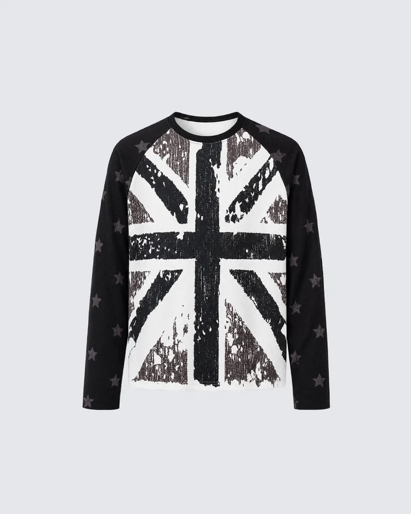 KIIKIO American-Style Casual Streetwear Waffle-Knit Long-Sleeve T-Shirt