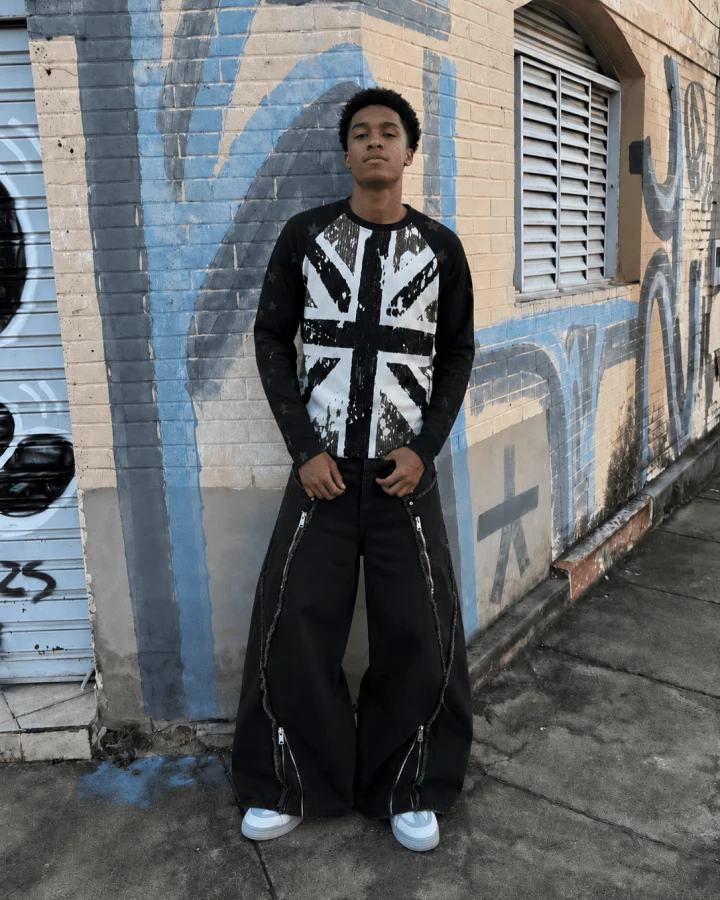 KIIKIO American-Style Casual Streetwear Waffle-Knit Long-Sleeve T-Shirt