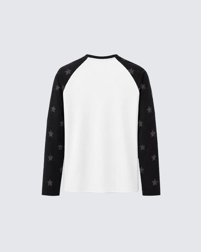 KIIKIO American-Style Casual Streetwear Waffle-Knit Long-Sleeve T-Shirt