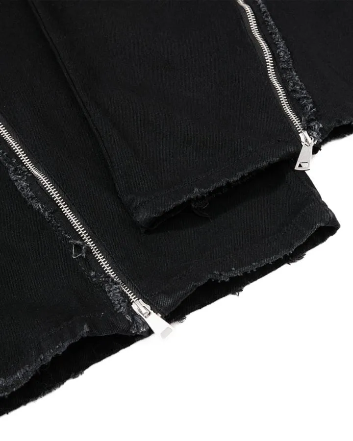 KIIKIO American Streetwear Frayed Fringe Panel Jeans