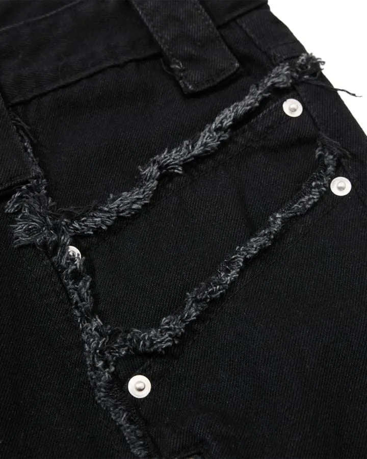 KIIKIO American Streetwear Frayed Fringe Panel Jeans