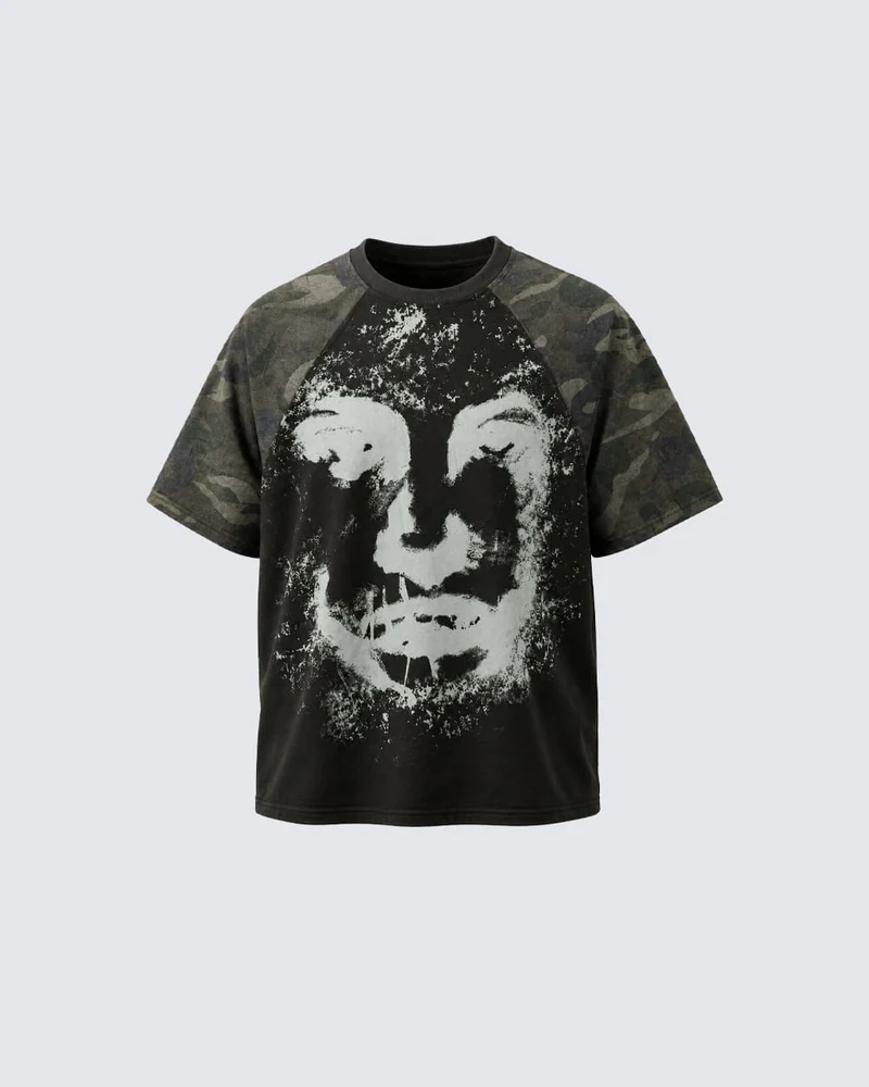 KIIKIO Retro Art-Print Camouflage T-Shirt